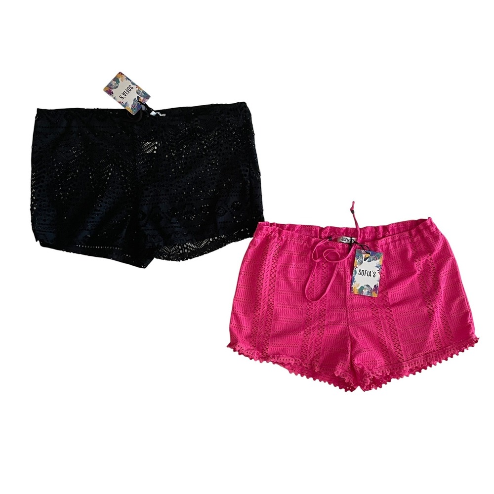 Sofia's Swim Cover Up Shorts Womens S/M 2 Pair Bundle Costa Maya Crochet Knit